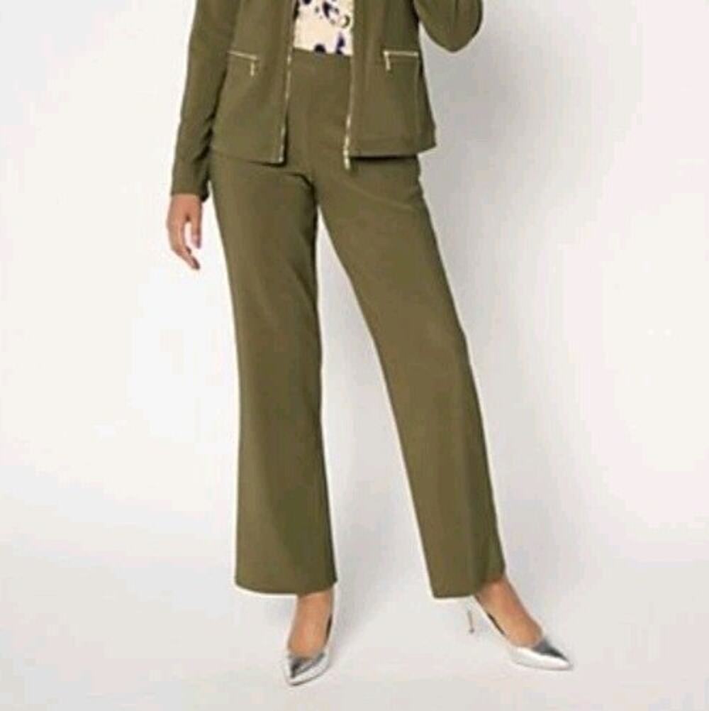 Attitudes Renee XL Martini Olive Euro Knit Wide Leg Pant A653631 NWOT